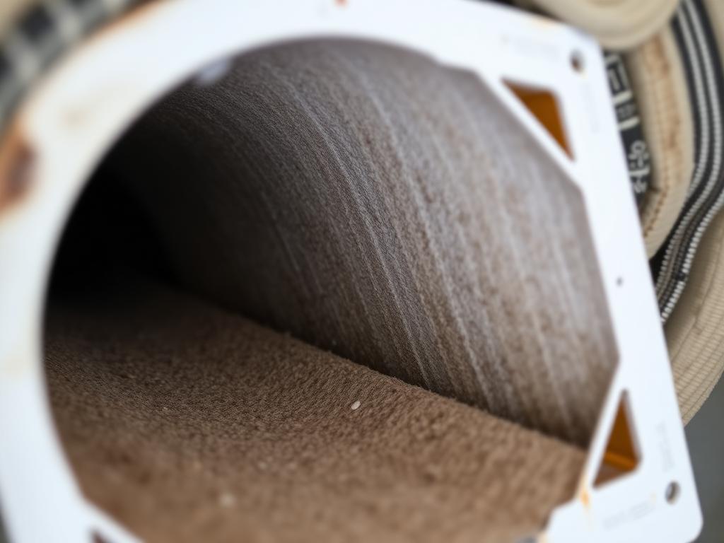 Dirty home air filter removed from ductwork during an indoor air quality duct cleaning service in North Texas